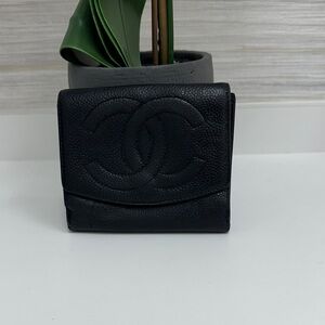 Authentic Chanel Black Caviar Leather Bifold Wallet